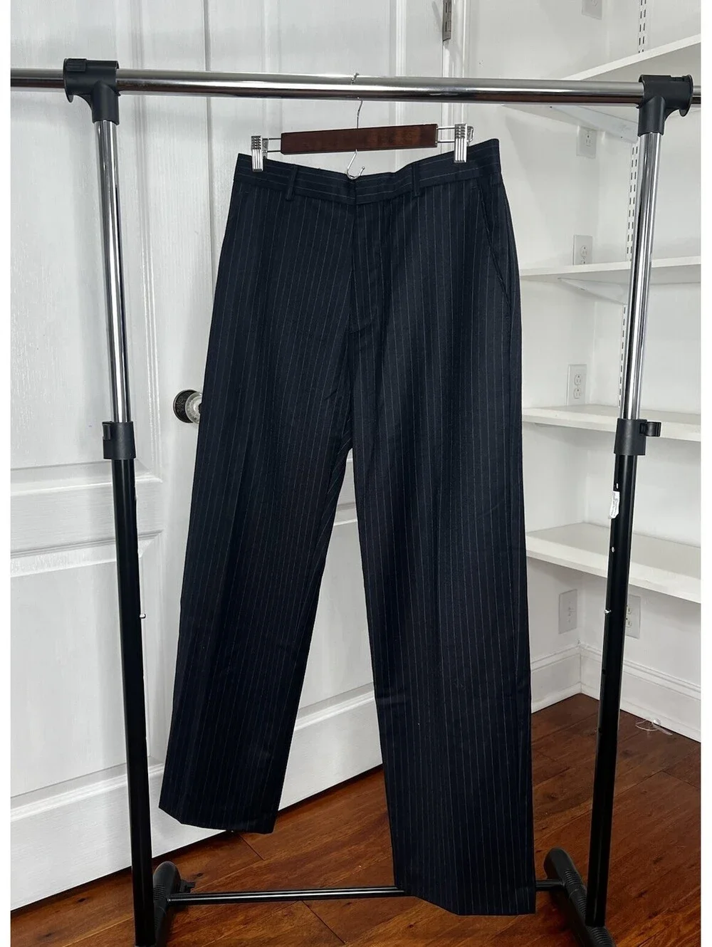 BANANA REPUBLIC Men Wool Blend Pinstripe Suit Pants Trousers 32x32  Black
